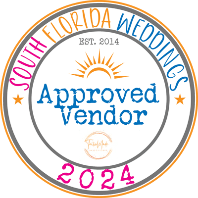 South Florida Weddings Approved Vendor 2024 badge with sun illustration.